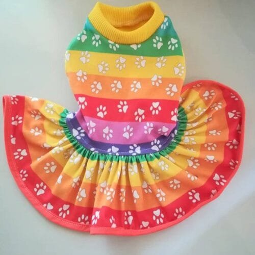 102930833_1373435416179741_2260641686206850996_n Рокля с принт дъга с лапички